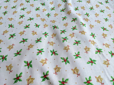 Ivory Christmas Mistletoe Cotton Fabric Christmas Fabric, Festive Fabric, Holiday Fabric